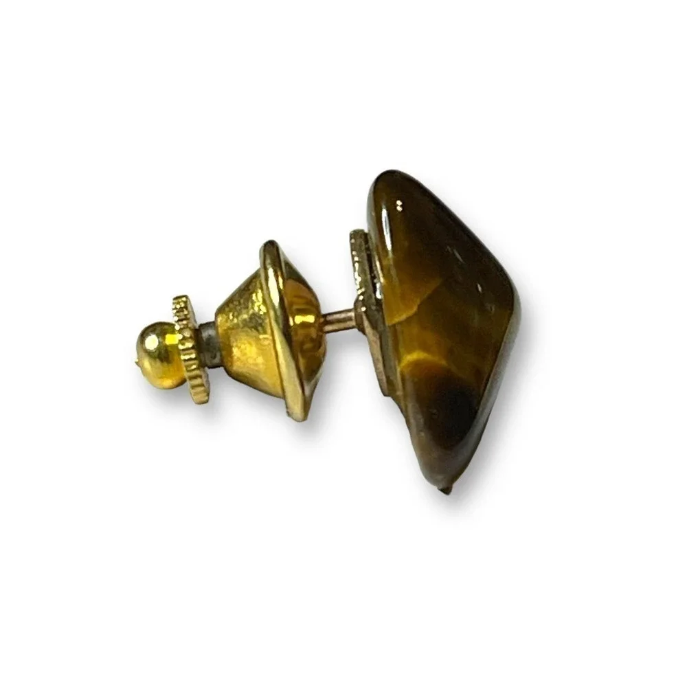 Vintage Natural Tigers Eye Tie Tack Gold Tone No Chain Tie Pin